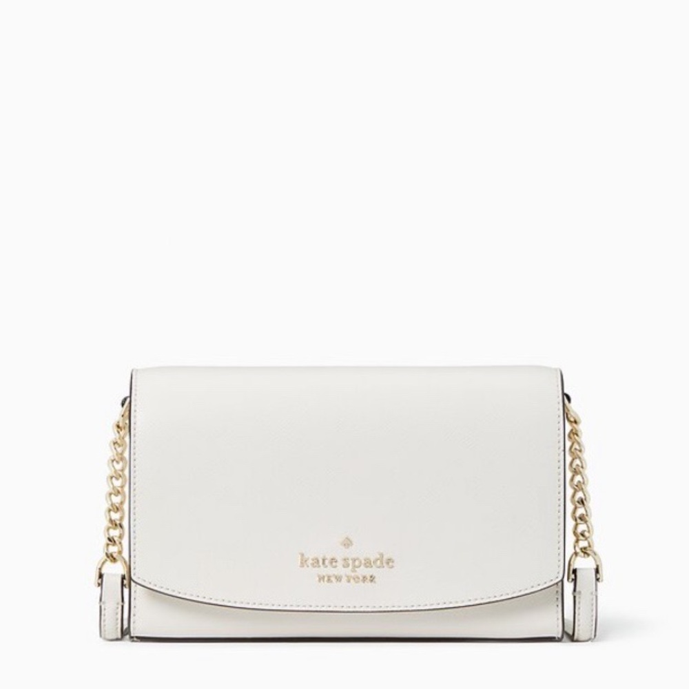♠️Kate Spade Staci Saffiano Small Flap Box Wallet Crossbody Bag Parchment